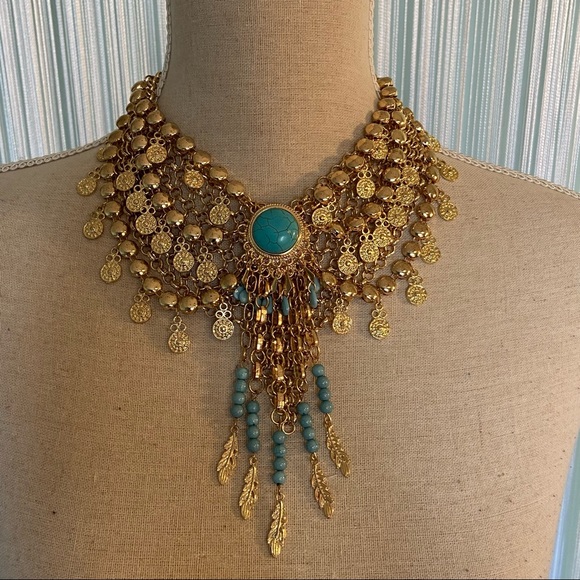 Bebe Gold and Blue Tassle Pendant Necklace NWOT - Picture 5 of 16